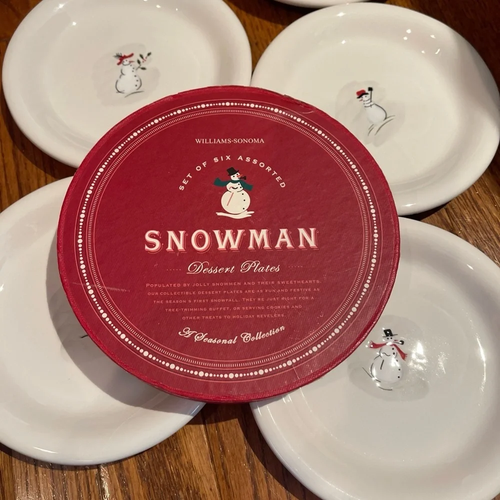 Williams Sonoma Snowman Dessert Plates - Set of 6